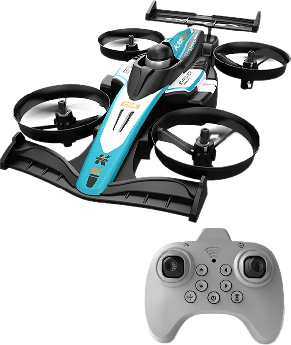 A racing-inspired drone with a blue and white body.