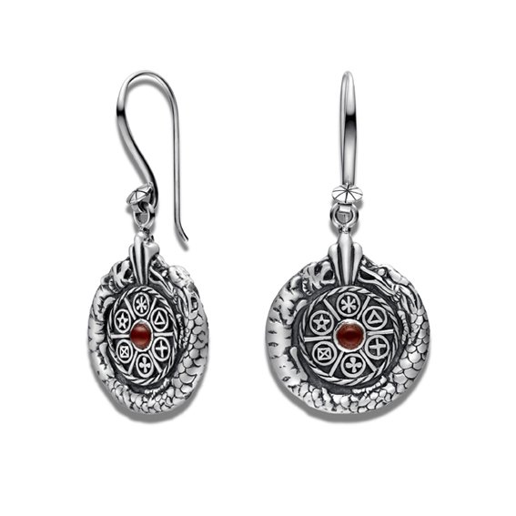Tiger & Dragon Wheel Red Agate Earrings