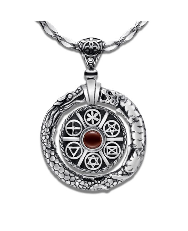 Tiger & Dragon Wheel Red Agate Pendant